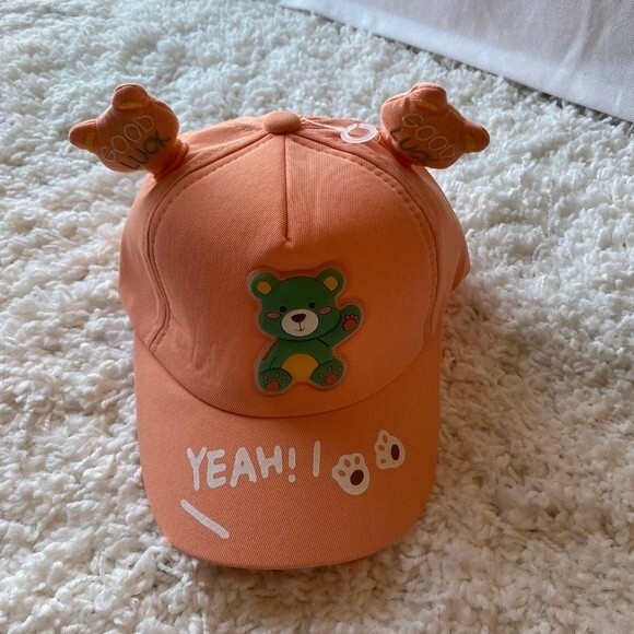 Children's Ball Cap. Light Orange. One Size. Bear Design. Adjustable Velcro. - Picture 1 of 7